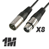8x Roar 1M Câble Micro XLR Femelle - XLR Mâle Noir 100cm